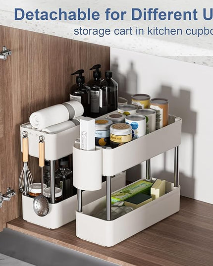 VECELO Storage Rolling Cart, 4 Tier Utility Cart Kitchen Slim Mobile Storage Unit Organizers with Wheels Hooks&Hanging Cups for Bedroom Bathroom Office Table Side in Narrow Places, White - LeafyLoom