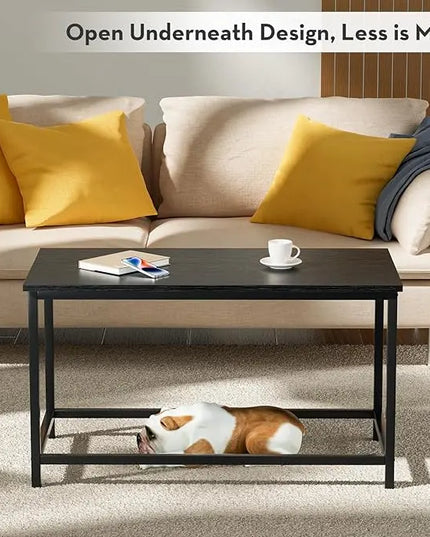 SAYGOER Small Black Coffee Table Simple Modern Open Design Rectangular Minimalist Center Table for Living Room Small Spaces, Easy Assembly, 31.5 x 15.7 x 17.7, Black - LeafyLoom