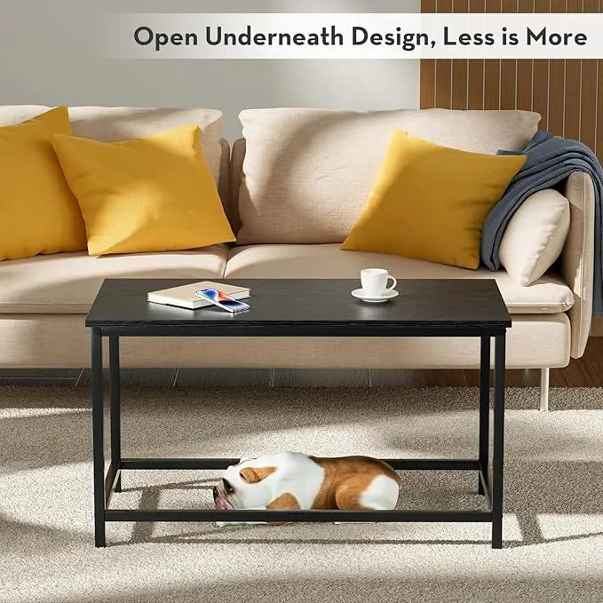 SAYGOER Small Black Coffee Table Simple Modern Open Design Rectangular Minimalist Center Table for Living Room Small Spaces, Easy Assembly, 31.5 x 15.7 x 17.7, Black - LeafyLoom
