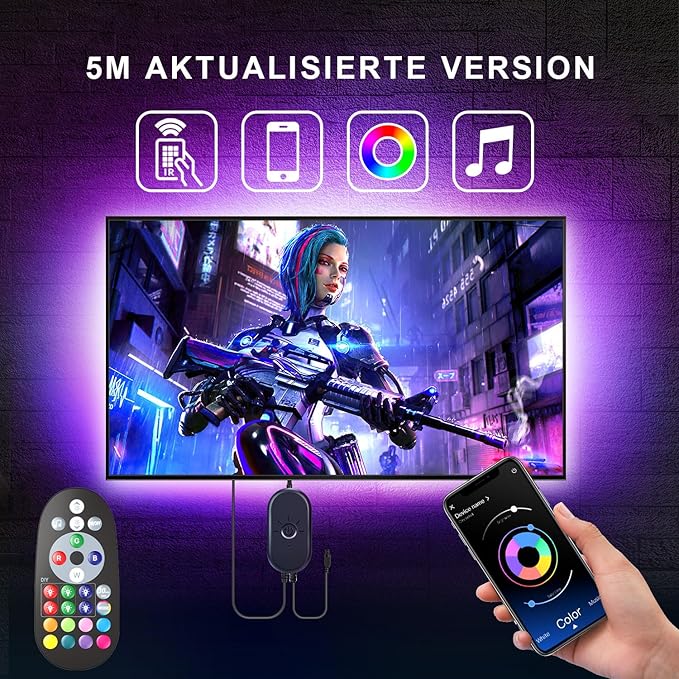 Nexillumi LED Lights for TV, 16.4 ft TV LED Backlight for 55-75 Inch, RGB LED Strip Lights Behind TV with APP Remote Control, Music Sync Smart Led Ambient Lighting for Bedroom Gaming Room Decor Nexillumi