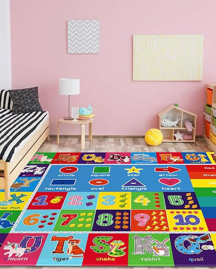 Baby Play Mat Kids Rug for Playroom, Floor Mat for Toddlers, Playtime Collection ABC, Numbers, Animals Educational Area Rugs for Kids Room Classroom ( 78.7X 59 Inch) - LeafyLoom