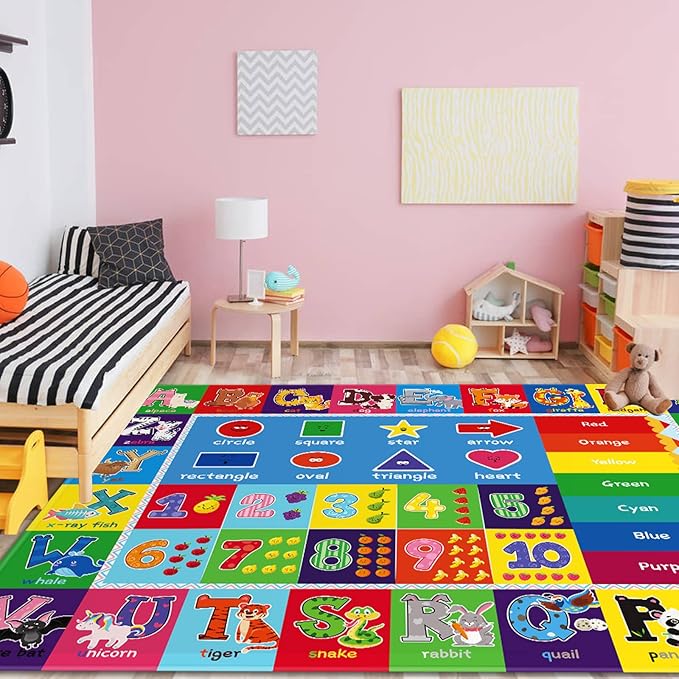 Baby Play Mat Kids Rug for Playroom, Floor Mat for Toddlers, Playtime Collection ABC, Numbers, Animals Educational Area Rugs for Kids Room Classroom ( 78.7X 59 Inch) - LeafyLoom
