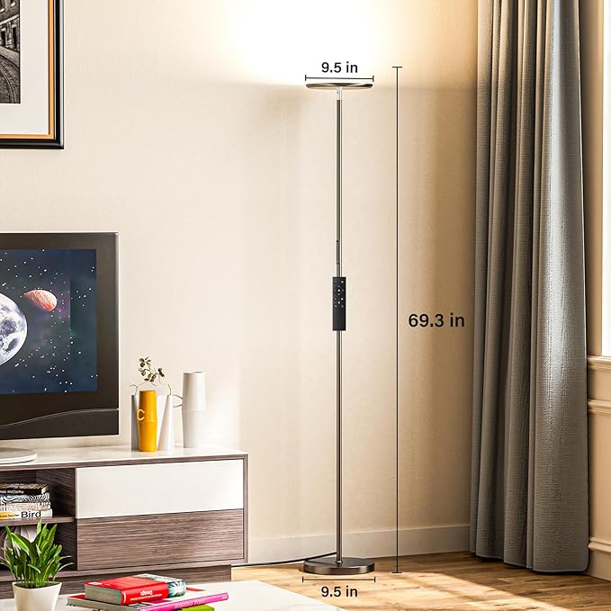 Modern LED Floor Lamp - Remote & Touch Control, 40W/2400LM Sky Torchiere Standing Lamp, Fully Dimmable, 3 Color Temperatures, Ideal for Living Room & Bedroom, Easy to Assemble(Brown) - LeafyLoom