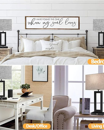 22" Large Lamps for Bedroom Set of 2 Touch Control Table Lamp for Living Room, 3-Way Dimmable Modern Lamps w/ 2 USB Ports, Bedside Nightstand Touch Lamps Gray &Black, End Table Desk Reading Lamp - LeafyLoom