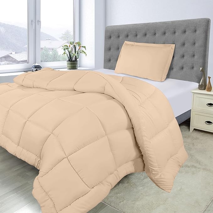 Utopia Bedding Twin Comforter Set Kids with 1 Pillow Sham, Bedding Comforter Sets, Down Alternative Beige Comforter, Soft and Comfortable, Machine Washable - LeafyLoom