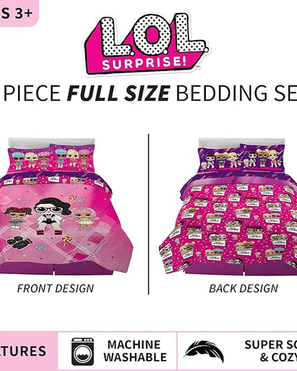 Franco Kids Bedding Super Soft Comforter and Sheet Set, 5 Piece Full Size, LOL Surprise - LeafyLoom