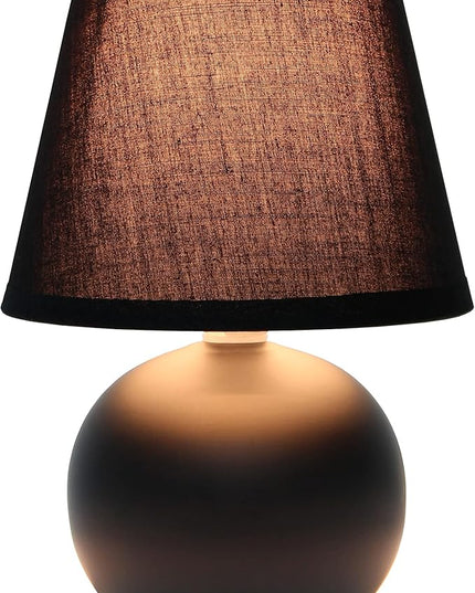 Simple Designs LT2008-BLK Mini Ceramic Globe Table Lamp with Matching Fabric Shade, Black - LeafyLoom