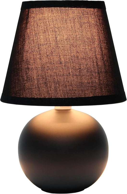 Simple Designs LT2008-BLK Mini Ceramic Globe Table Lamp with Matching Fabric Shade, Black - LeafyLoom
