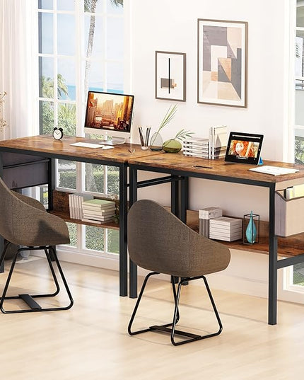 DKLGG Small Computer Desk Study Table, 43 Inch Home Office Laptop Table for Small Spaces, Modern Work Writing Table with Storage Bag & Headphone Hook, Rustic Brown - LeafyLoom