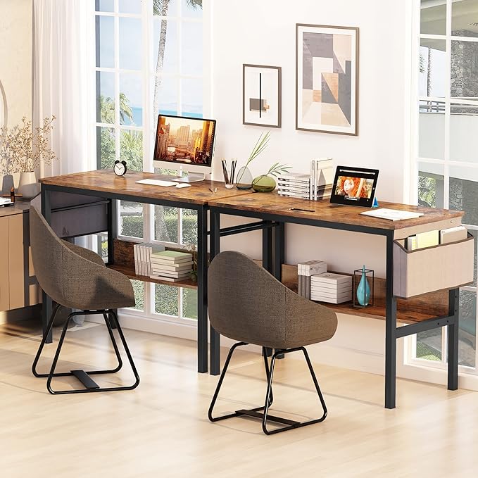 DKLGG Small Computer Desk Study Table, 43 Inch Home Office Laptop Table for Small Spaces, Modern Work Writing Table with Storage Bag & Headphone Hook, Rustic Brown - LeafyLoom