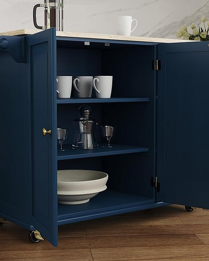 Homestyles Mobile Kitchen Island Cart with Wood Drop Leaf Breakfast Bar, Blue - LeafyLoom