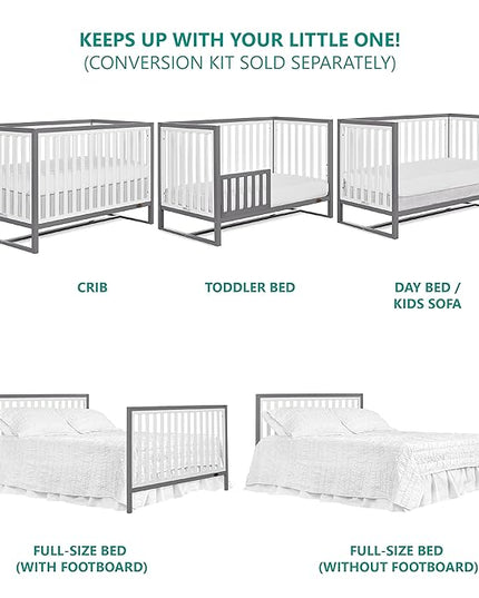 Arlo 5-in-1 Convertible Crib in Steel Grey and White, JPMA Certified, 3 Mattress Height Settings, Non-Toxic Finish, Made of Sustainable and Sturdy Pinewood - LeafyLoom