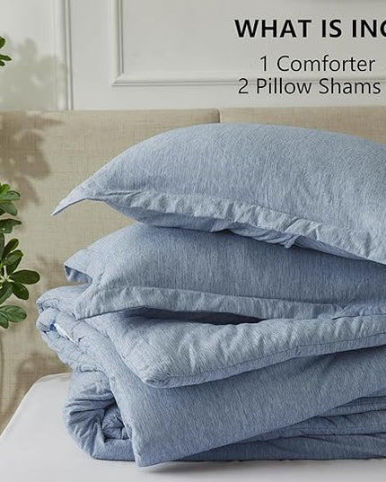 CozyLux Full Size Comforter Set - 3 Pieces Blue Soft Luxury Cationic Dyeing Bedding Comforter for All Season, Breathable Lightweight Fluffy Bed Set with 1 Comforter and 2 Pillow Shams - LeafyLoom