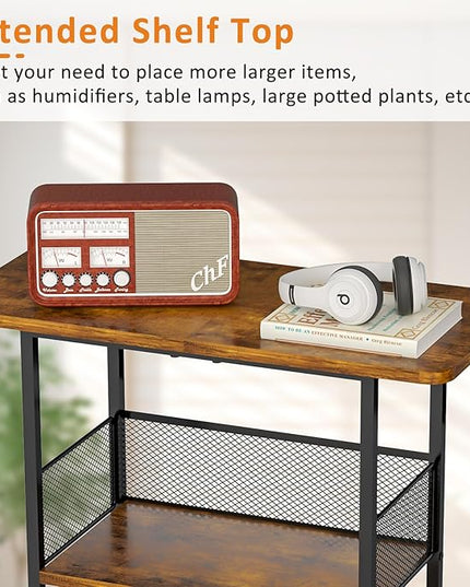 Small Bookshelf 3 Tier Small Table - Office Shelf Rustic Industrial Bookshelf, Wood and Metal Storage Shelf Stand Organizer Tall Table for Living Room, Bedroom, Office - LeafyLoom