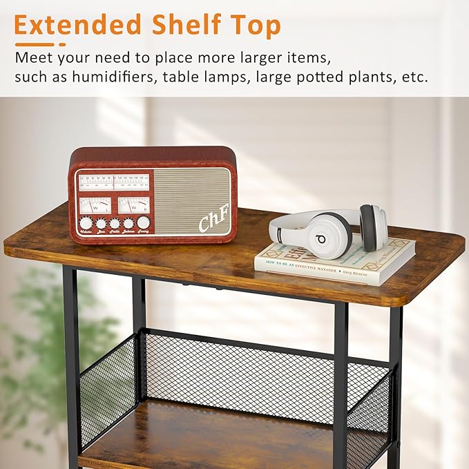 Small Bookshelf 3 Tier Small Table - Office Shelf Rustic Industrial Bookshelf, Wood and Metal Storage Shelf Stand Organizer Tall Table for Living Room, Bedroom, Office - LeafyLoom