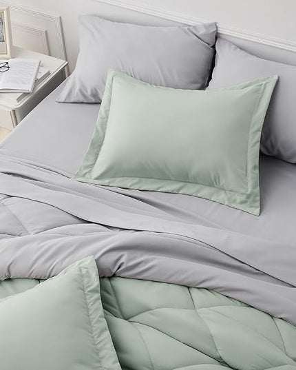 Bedsure Sage Green California King Comforter Set - 7 Pieces Reversible Bed Set Bed in a Bag California King with Comforters, Sheets, Pillowcases & Shams, California King Bedding Sets - LeafyLoom