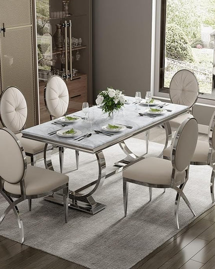 ACEDÉCOR Dining Chairs, White Velvet Dining Room Chairs with Silver Mirrored Legs, Glam White Kitchen Chairs for Dining Room, Kitchen, Living Room (Set of 8) - LeafyLoom