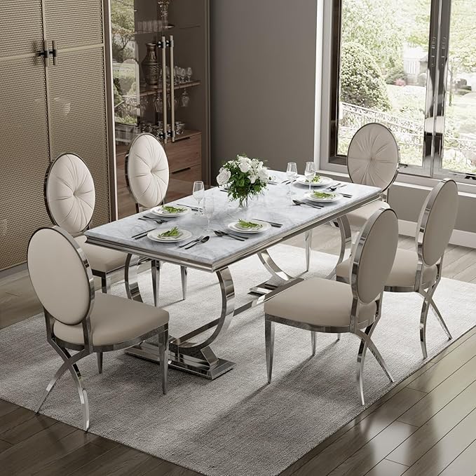 ACEDÉCOR Dining Chairs, White Velvet Dining Room Chairs with Silver Mirrored Base, Glam White Kitchen Chairs for Dining Room, Kitchen, Living Room (Set of 4) - LeafyLoom