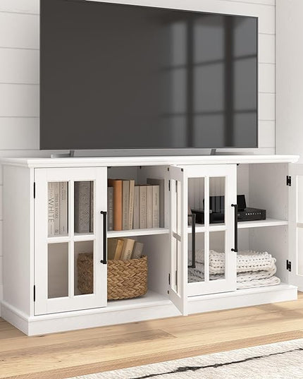Bush Furniture Westbrook 60W TV Stand for 75 Inch TV in White Ash | Living Room Entertainment Center with Storage - LeafyLoom