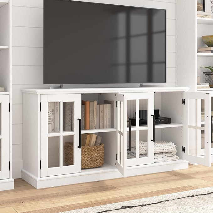 Bush Furniture Westbrook 60W TV Stand for 75 Inch TV in White Ash | Living Room Entertainment Center with Storage - LeafyLoom