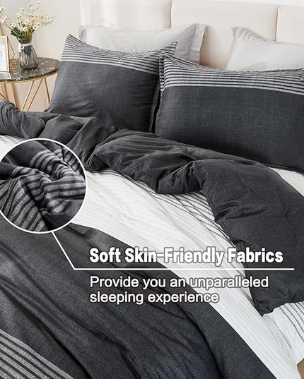 Litanika Twin XL Comforter Set Black White Grey - 2 Pieces Gray Twin Extra Long Size Lightweight Bedding Set, All Season Down Alternative Comforter - LeafyLoom