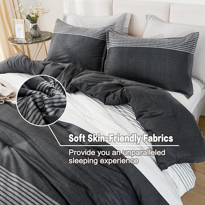 Litanika Twin XL Comforter Set Black White Grey - 2 Pieces Gray Twin Extra Long Size Lightweight Bedding Set, All Season Down Alternative Comforter - LeafyLoom