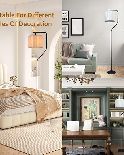 Floor Lamp,9W LED Edison Bulbs Included，Standing Lamp with 350 Adjustable Pleated Lampshade, 72" Tall Pleated Floor Lamp for Living Room Bedroom Office Classroom Dorm Room - LeafyLoom