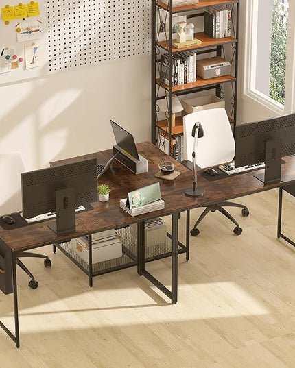VECELO L Shaped Computer Gaming Corner Desk with Storage Bag and Shelf Home Office Table for Study Writing Room, Small Space Workstation, Rustic Brown - LeafyLoom