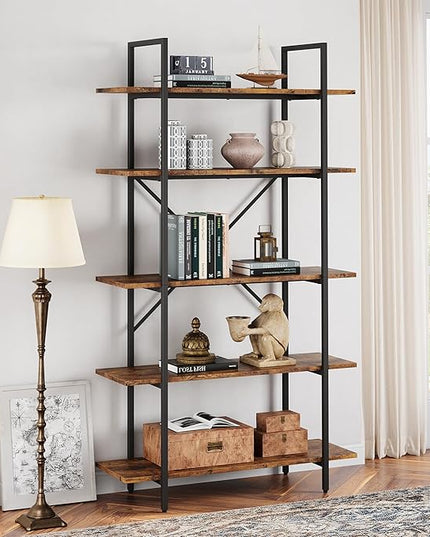 GAOMON 5 Tier Bookshelf, 67.9” Book Shelves for Living Room, Large Bookcase with 5 Open BookShelves, Display Shelves for Home Office, Study Room, Living Room, Bed Room-Rustic Brown - LeafyLoom