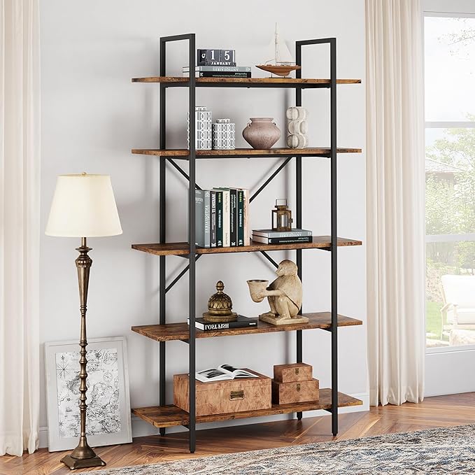 GAOMON 5 Tier Bookshelf, 67.9” Book Shelves for Living Room, Large Bookcase with 5 Open BookShelves, Display Shelves for Home Office, Study Room, Living Room, Bed Room-Rustic Brown - LeafyLoom