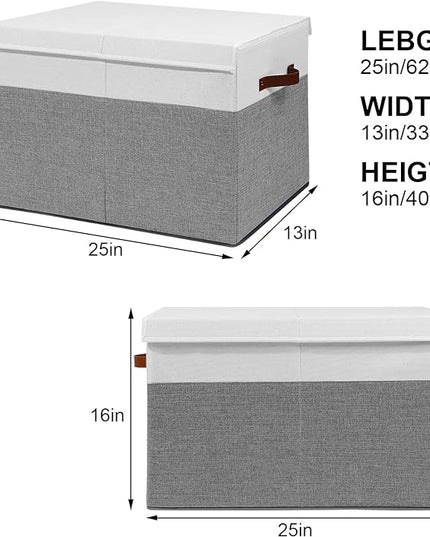 Large Toy Storage Box with Lid, Sturdy Toys Storage Chest Bin Organizer Basket with Dividers for Kids, Boys, Girls, Nursery, Closet, Bedroom, Playroom 25"x13" x16" (Grey and White) - LeafyLoom