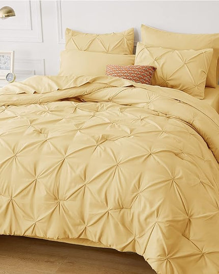 Bedsure Twin Comforter Set with Sheets - 5 Pieces Twin Bedding Sets, Pinch Pleat Yellow Twin Bed in a Bag with Comforter, Sheets, Pillowcase & Sham - LeafyLoom