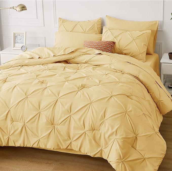 Bedsure Full Size Comforter Sets - Bedding Sets Full 7 Pieces, Bed in a Bag Yellow Bed Sets with Comforter, Sheet, Pillowcases & Shams - LeafyLoom