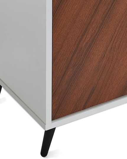 ROCKPOINT Modern 2 Door Asymmetrical Console Stand for TVs up to 58 Inches, 52inch, White - LeafyLoom