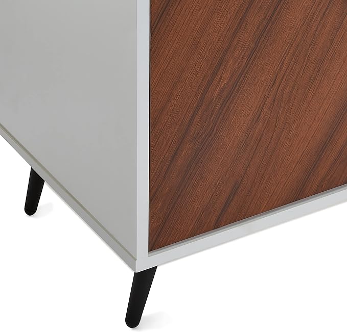 ROCKPOINT Modern 2 Door Asymmetrical Console Stand for TVs up to 58 Inches, 52inch, White - LeafyLoom