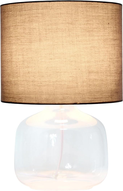Simple Designs LT2064-CLG Clear Glass Table Lamp with Gray Fabric Shade - LeafyLoom