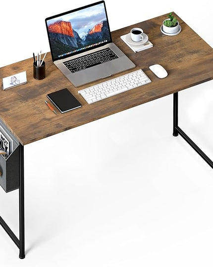 HealSmart 47 Inch Computer Desk Home Writing Study Worktable with Storage Bag for Bedroom, Office, Apartment, Brown - LeafyLoom