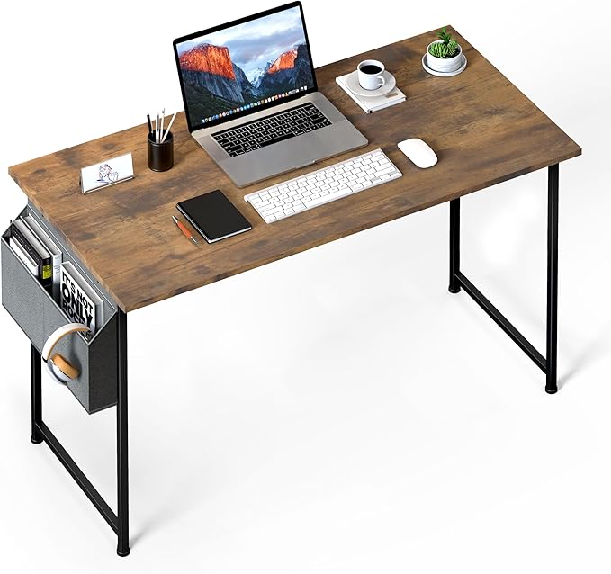 HealSmart Writing Study Worktable for Bedroom Small Desk, Modern Simple Style PC Table with Storage Bag, 40 Inch, Brown-New Version - LeafyLoom