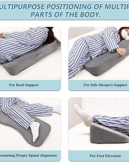 TANYOO Long Wedge Pillow for After Surgery Curved Shaped Turning Wedge Pillow for Side Sleeping Bedridden Patient Products to Prevent Bed Sore and Improve Healing Process No-Slip Bottom Height 5 inch - LeafyLoom