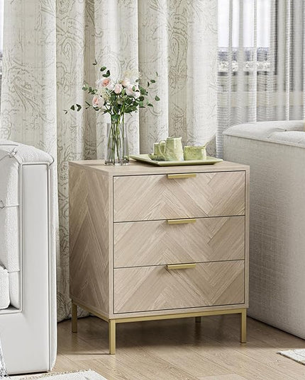 Anmytek 3 Drawer Nightstand for Bedroom, Modern Wood Nightstand Square Bedside Table End Table with Storage for Bedroom Room, Sofa, Natural Oak, H0099 - LeafyLoom