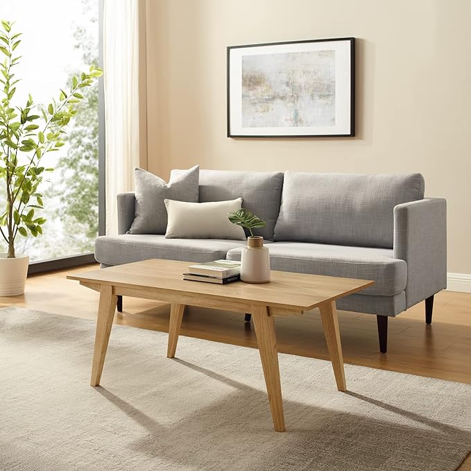 Walker Edison Sibu Japandi Minimalist Coffee Table, 43 Inch, English Oak - LeafyLoom