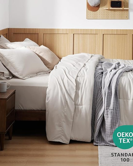 Bedsure Beige Twin Comforter Set - 5 Pieces Solid Twin Bed in a Bag, Twin Bed Set Beige with Quilted Warm Fluffy Comforters, Sheets, Pillowcase & Sham - LeafyLoom