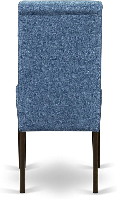 East West Furniture BOBA5-CAP-21 Boston 5 Piece Kitchen Set Includes a Round Dining Room Table and 4 Blue Color Linen Fabric Parsons Dinette Chairs, Cappuccino, 42x42 Inch - LeafyLoom