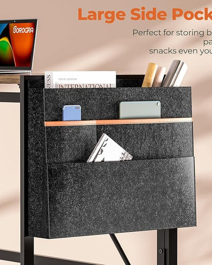 Folding Desk, Small Foldable Desk 31.5 Inch for Small Space, Computer Table Home Office Writing Desk with Storage Bag Headphone Hook, Easy Assembly, Brown - LeafyLoom