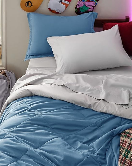 Bedsure Blue Twin XL Comforter Set - 5 Pieces Reversible Blue Bed Set Twin XL with Comforters, Sheets, Pillowcase & Sham, Blue Bedding Set for College - LeafyLoom