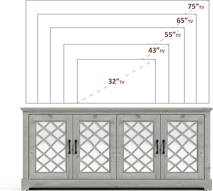 Galano Millicent TV Stand for up to 75 Inch TV, Farmhouse Entertainment Center with Mirror Doors & Storage Shelves, Rustic Media Console Cabinet for Living Room, Mexican Grey - LeafyLoom