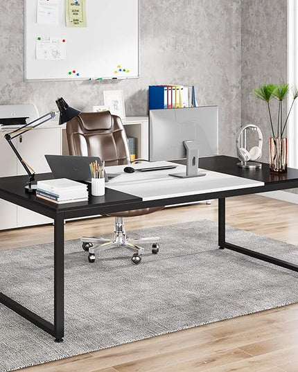 70.8 Inch Executive Desk, Large Computer Office Desk, Modern Simple Business Study Writing Table for Home Office - LeafyLoom