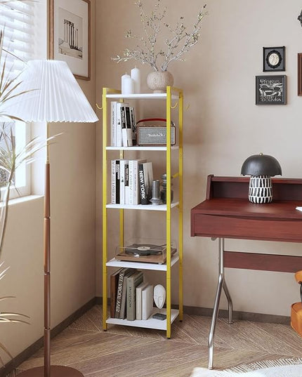 YMYNY Bookshelf, 5-Tier Ladder Shelf Organizer, Narrow Shelving Unit, Corner Storage Racks, Large Capacity Bookcase, for Home Office Living Room Balcony Bathroom, 57.7" H, Metal Frame,HBC005W - LeafyLoom