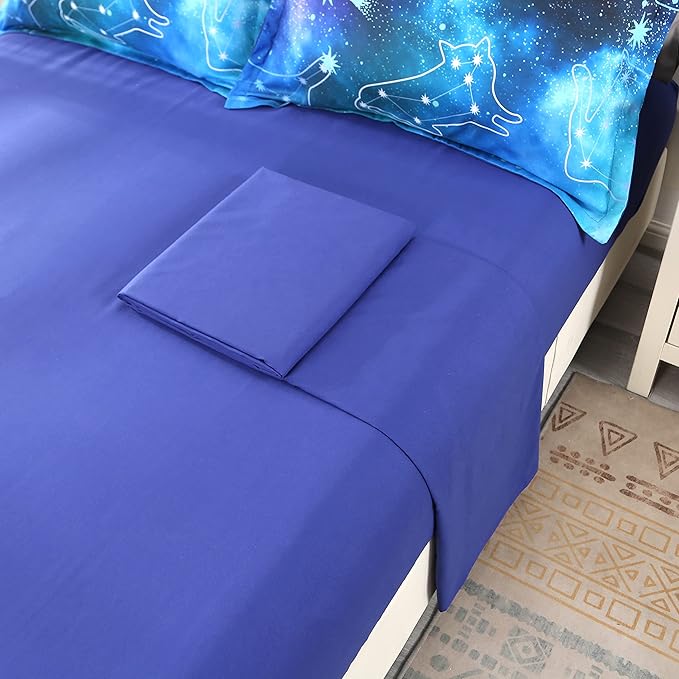 Wowelife Galaxy Bedding Set Full Size 5 Pieces Galaxy Space Comforter Set Blue 3D Galaxy Kids Comforter Sets Lightweight with Comforter, Flat Sheet, Fitted Sheet and 2 Pillowcases - LeafyLoom