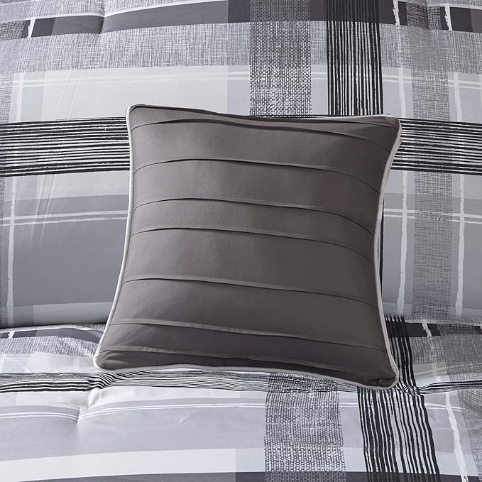 Intelligent Design Rudy Cozy Comforter Casual Cabin Lodge Plaid Design, All Season, Hypoallergenic Cover, Soft Bedding Set with Matching Sham, Decorative Pillow, RBlack Full / Queen - LeafyLoom
